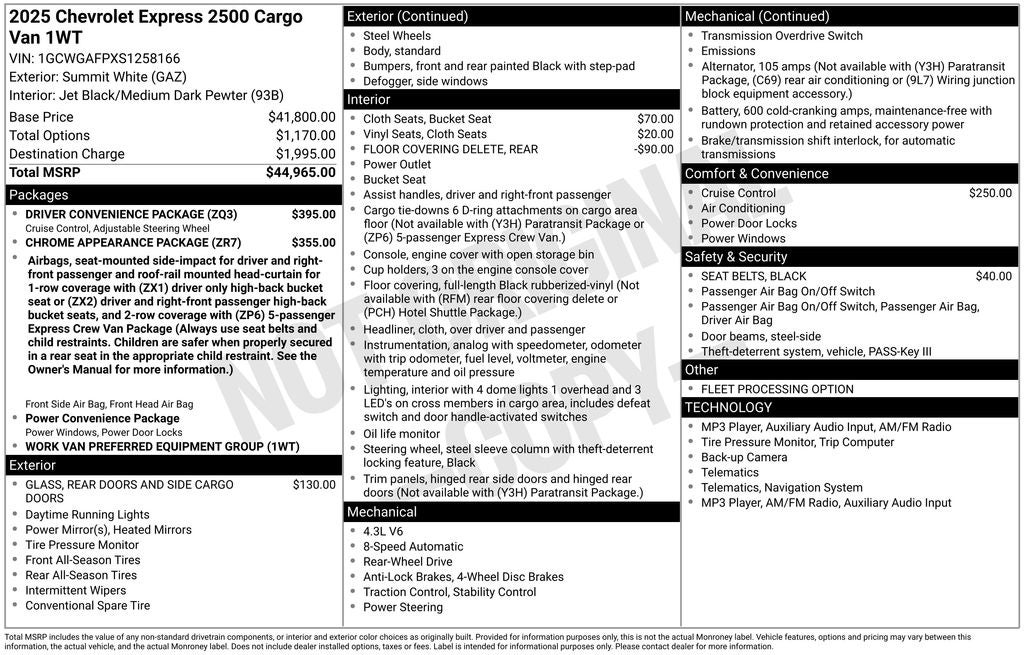 2025 Chevrolet Express 2500 Work Van Cargo